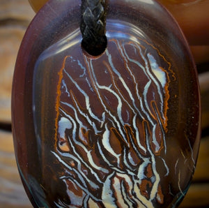 33 x 23mm - Tribal Flames Drilled Boulder Opal Pendant w/ Eco Friendly Vegan Cord