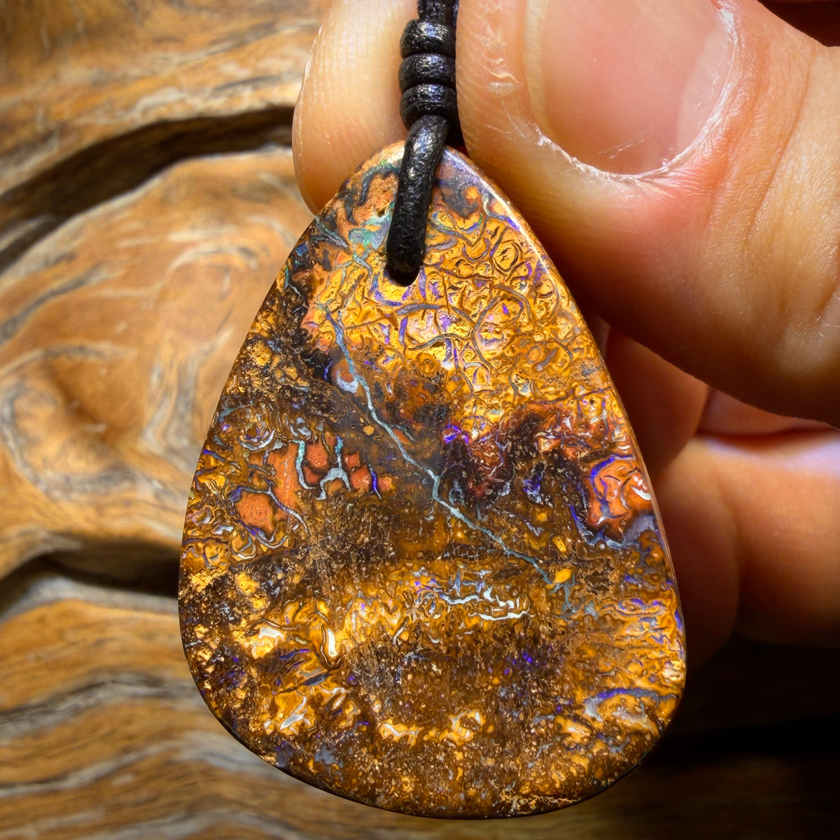 Bargain Card! 38 x 28mm - Drilled Tribal Queensland Boulder Opal Necklace