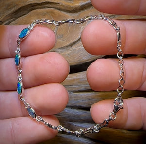 Sterling Silver - Australian Boulder Doublet Opal Bracelet