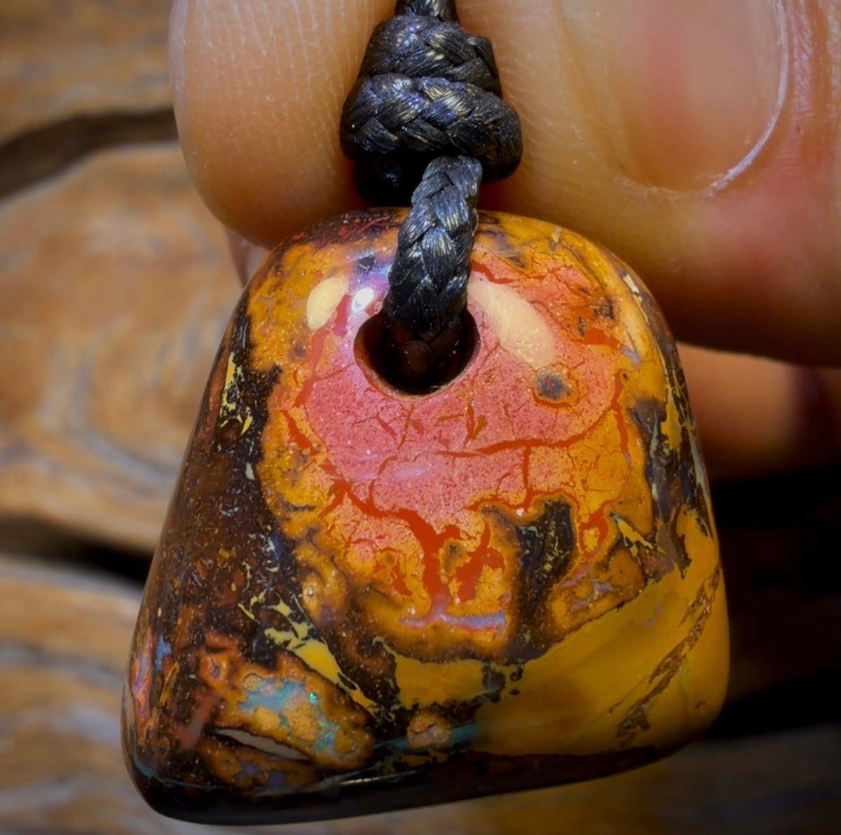 29 x 25mm - Drilled Boulder Opal Pendant w/ Eco Friendly Vegan Cord