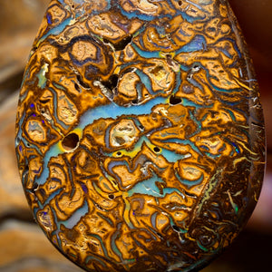 35 x 22mm - Drilled Tribal Queensland Boulder Opal Necklace