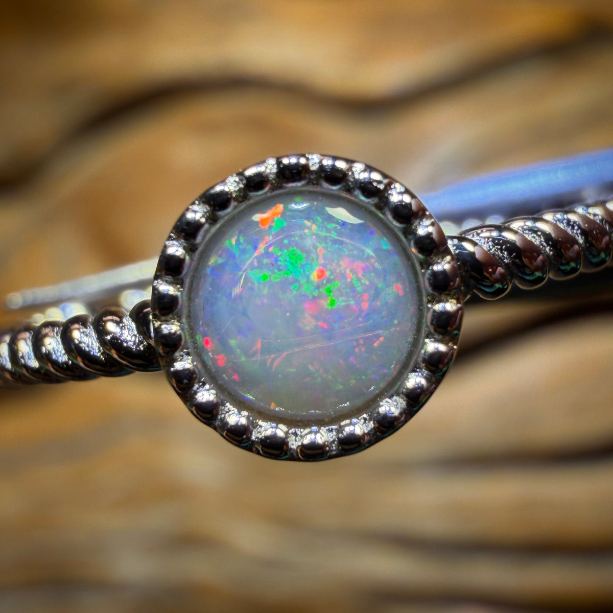 Wild Card! Sterling Silver - Solid South Australian Crystal Opal Ring Adjustable