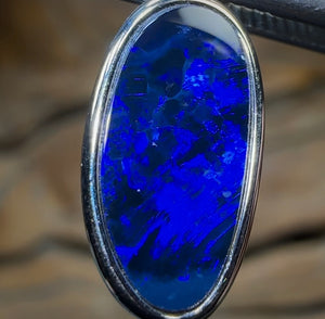 Sterling Silver - Australian Boulder Opal Doublet Pendant Royal Blue - Opal Whisperers