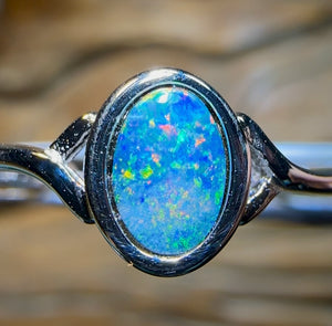 Sterling Silver - Queensland Boulder Opal Doublet Ring. Bargain Line