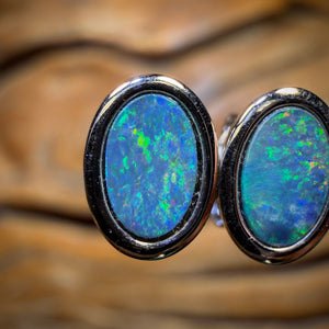 Sterling Silver - Australian Boulder Opal Doublet Stud Earrings