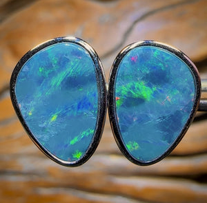 Sterling Silver - Australian Boulder Opal Doublet Stud Earrings
