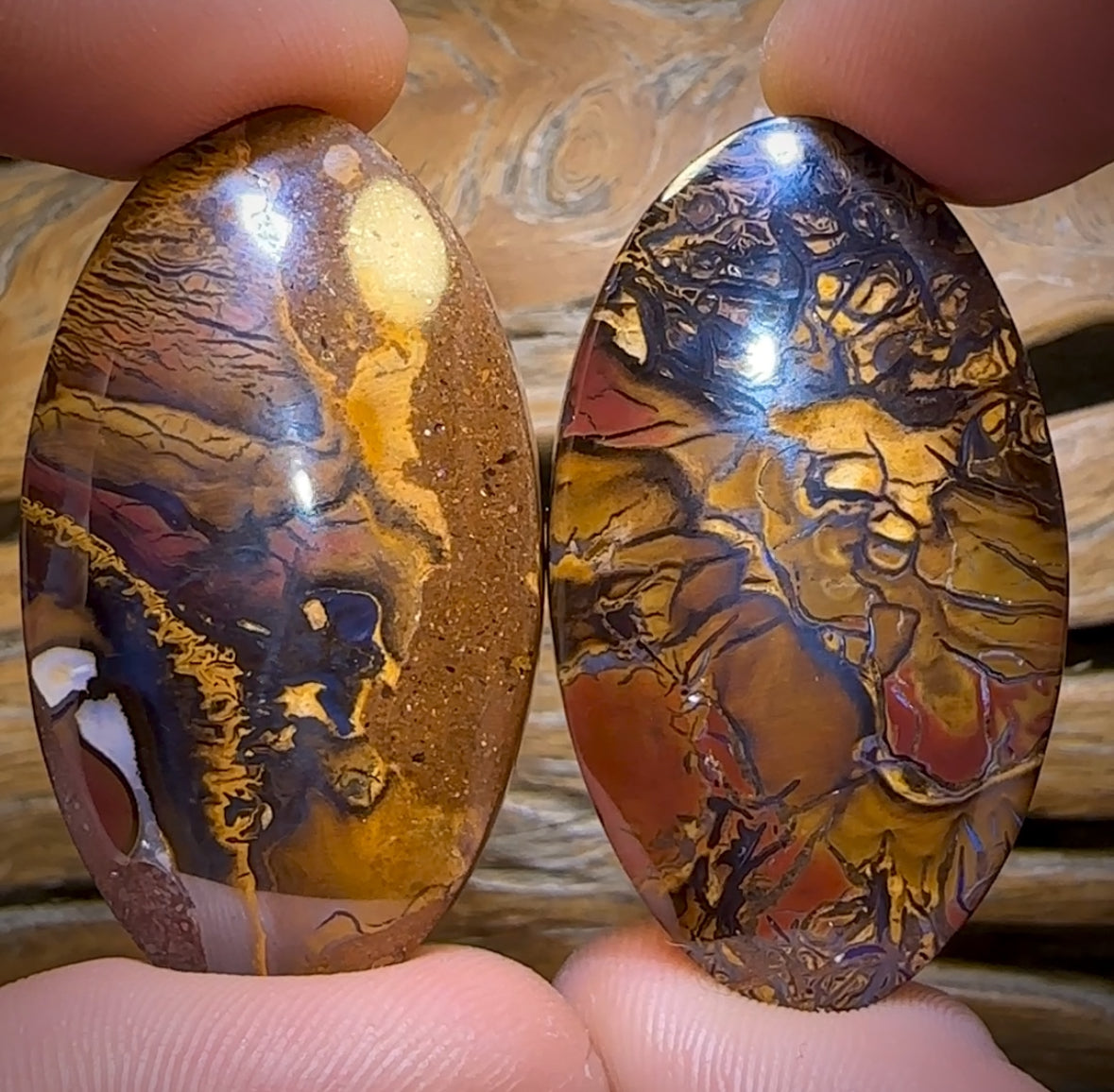 209.2cts - Rare Broad Tribal Queensland Boulder Opal Matching Split Nut Pair