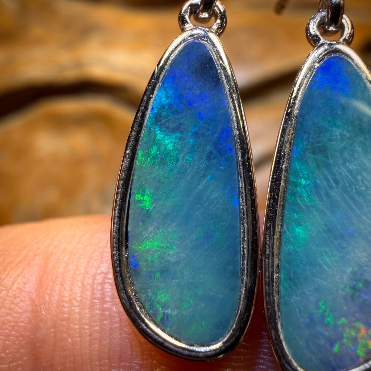 Sterling Silver - Australian Boulder Opal Doublet Drop Stud Earrings