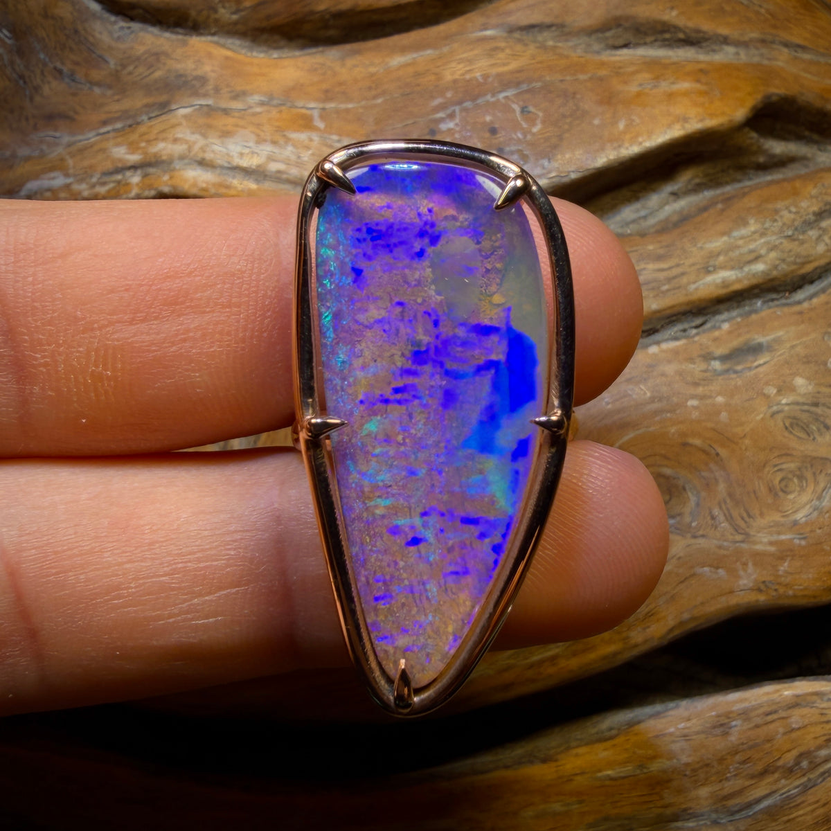 14k Rose Gold - Solid Top Queensland Boulder Pipe Opal Ring