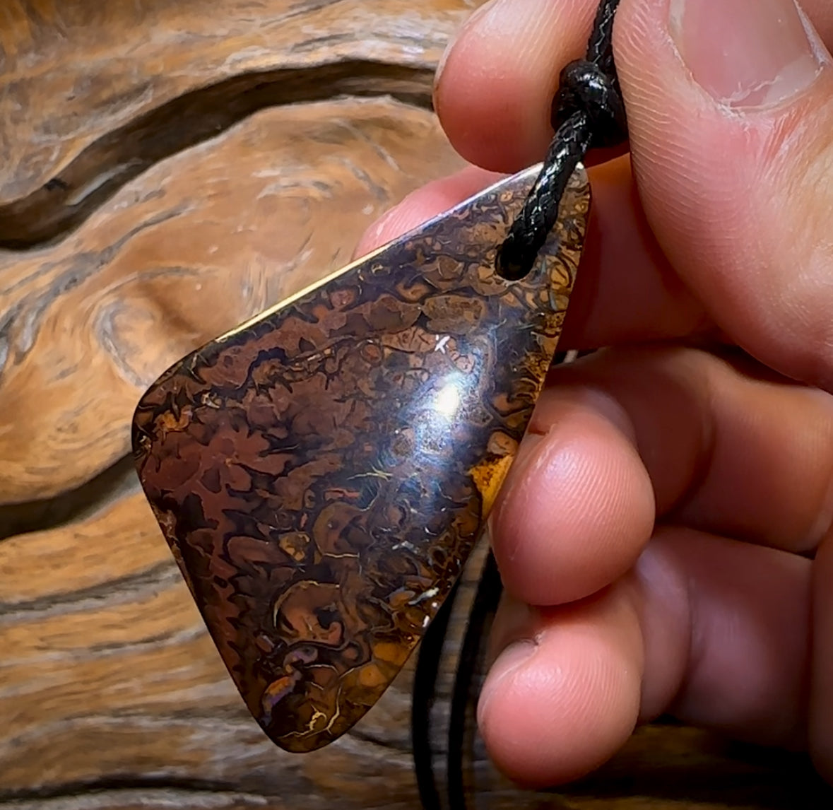 50 x 28mm - Big Drilled Boulder Opal Pendant w/ Eco Friendly Vegan Cord Great Pattern and Polish