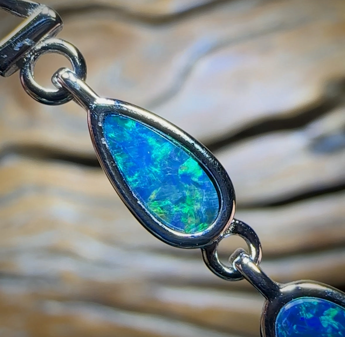 Sterling Silver - Australian Boulder Doublet Opal Bracelet