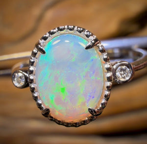 14k White Gold - Solid South Australian Crystal Opal Ring