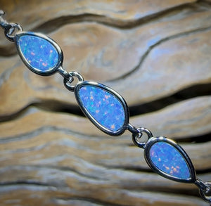 Sterling Silver - Australian Boulder Doublet Opal Bracelet