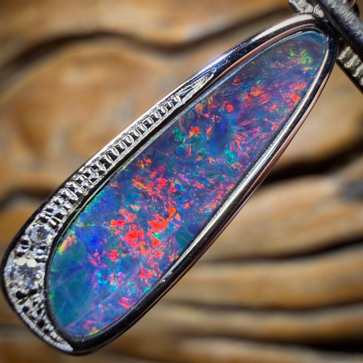 Sterling Silver - Queensland Boulder Opal Doublet Pendant Top Red Multi