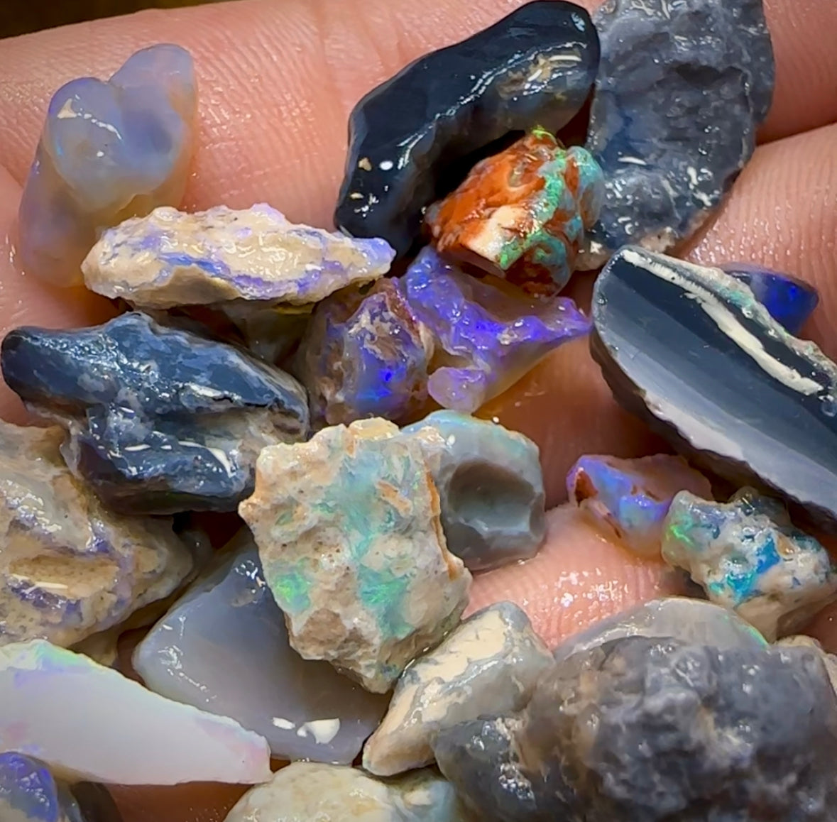 152.8cts - 32x Lightning Ridge Crystal, Dark and Black Opal Rough. Less than $10/piece - Opal Whisperers