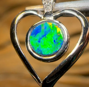 14k White Gold - Queensland Boulder Opal Doublet Pendant with Diamonds - Opal Whisperers