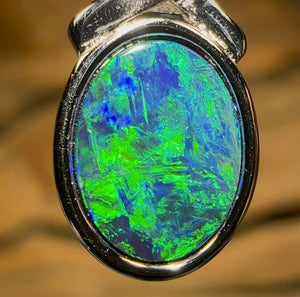 Sterling Silver - Blue/Green Australian Boulder Opal Doublet Pendant - Opal Whisperers