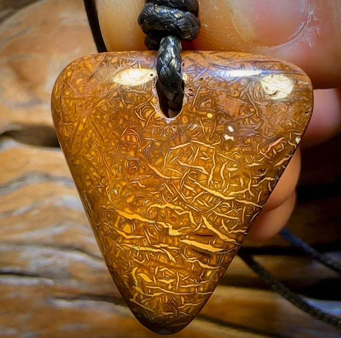 🔨 AUCTION 🔨 No Reserve 33 x 31mm - Drilled Boulder Opal Pendant w/ Eco Friendly Vegan Cord