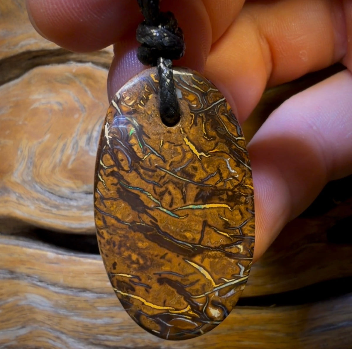 40 x 23mm - Awesome Tribal Drilled Boulder Opal Pendant w/ Eco Friendly Vegan Cord