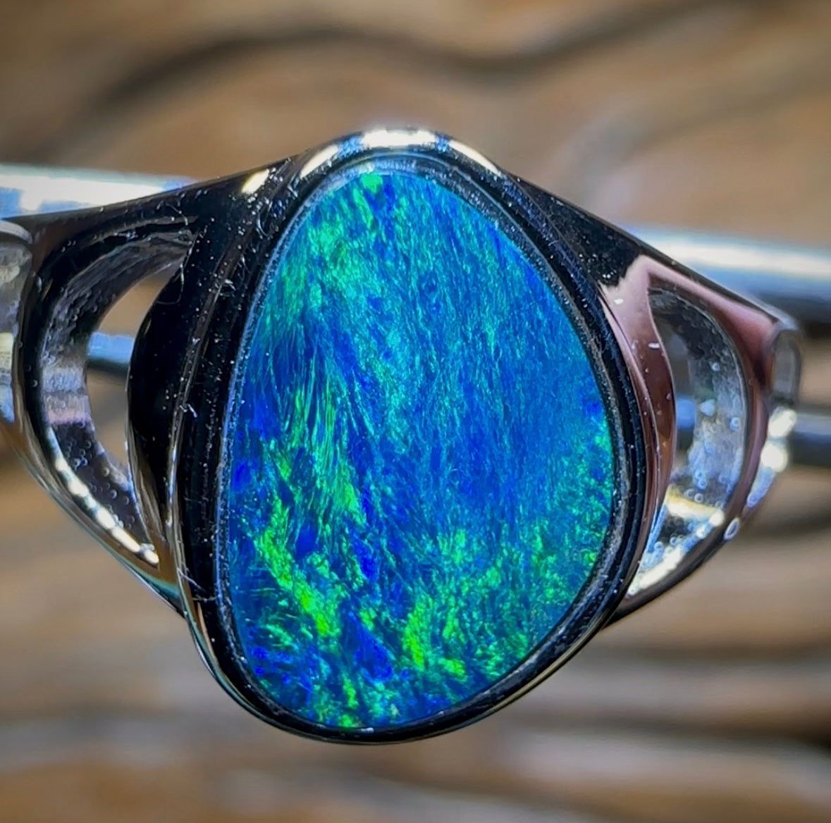 “Blue Waters” Sterling Silver - Queensland Boulder Opal Doublet Ring Unisex Style - Opal Whisperers