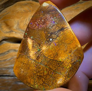 Opale boulder du Queensland, couleur beige tribal, 235 carats. Spécimen poli.