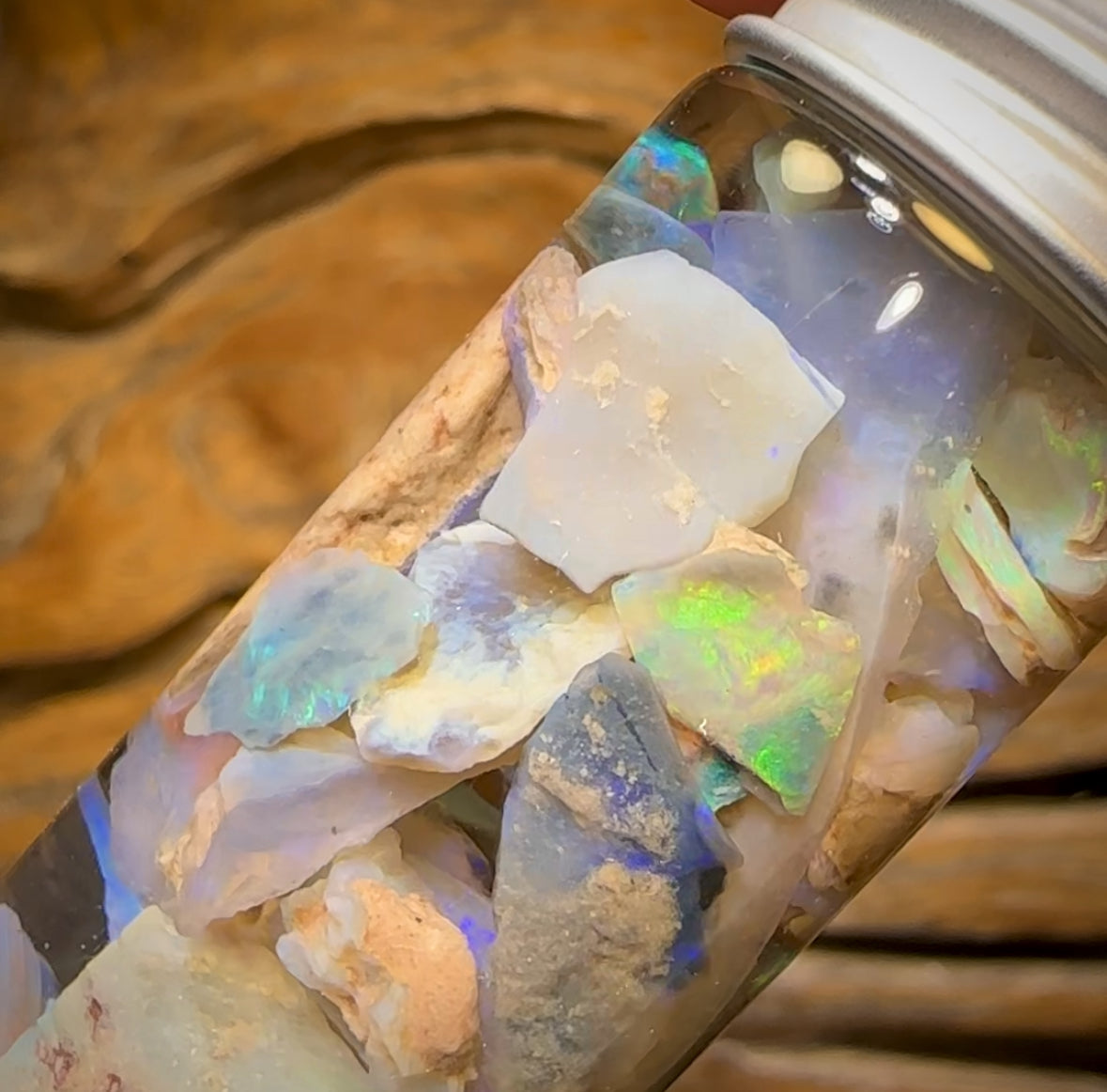 63.5cts - Rare Mintabie Rough Opal Vial. South Australian Opal