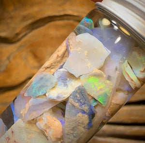 63.5cts - Rare Mintabie Rough Opal Vial. South Australian Opal