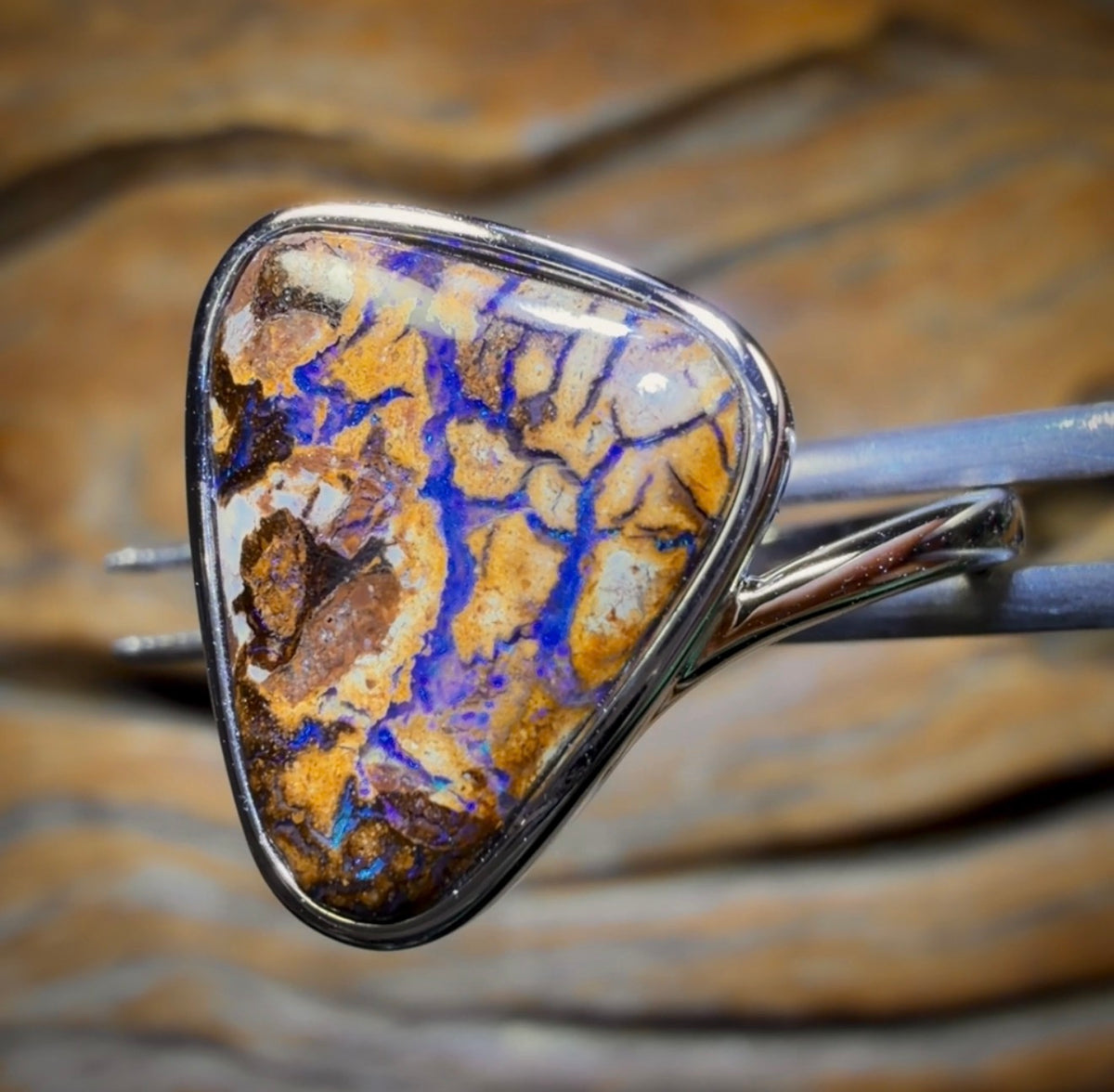 Sterling Silver - Solid Tribal Boulder Opal Ring