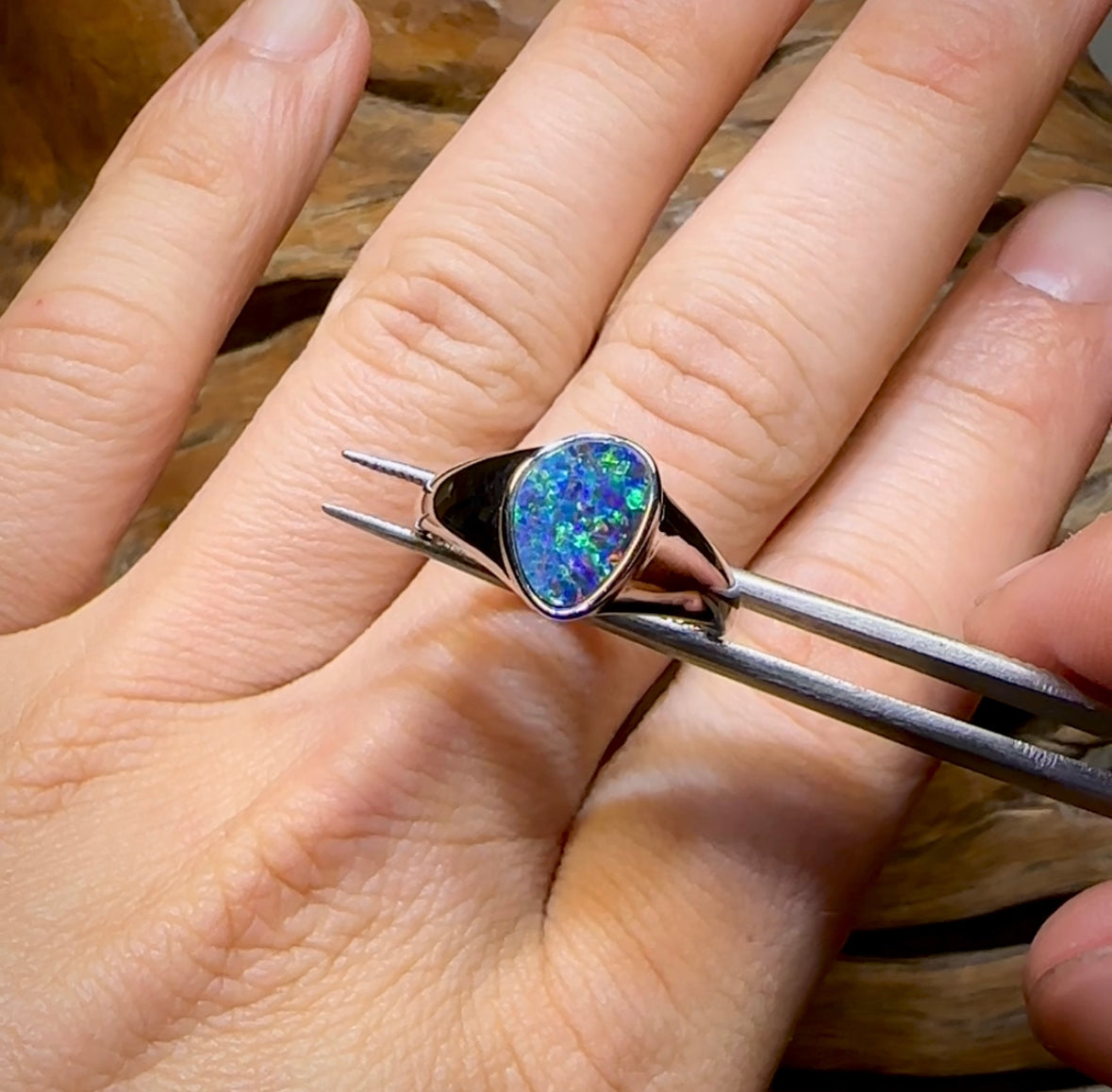 Sterling Silver - Australian Boulder Opal Doublet Ring - Opal Whisperers