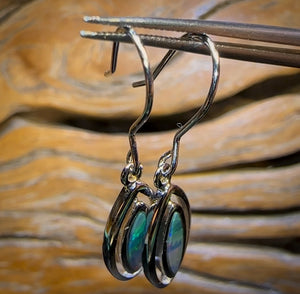Sterling Silver - Australian Boulder Opal Doublet Hook Earrings
