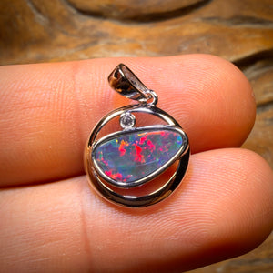 Sterling Silver - TOP TOP RED FIRE Queensland Boulder Opal Doublet Pendant