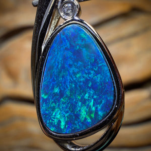 Sterling Silver - Top Blue / Green Australian Boulder Opal Doublet Pendant, Good Size
