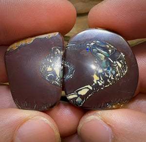 99.1cts - Koroit Nut Opal Pair. TRIBAL PATTERN