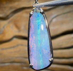 Sterling Silver - SOLID Australian Boulder Opal Pendant. Rare colour combination