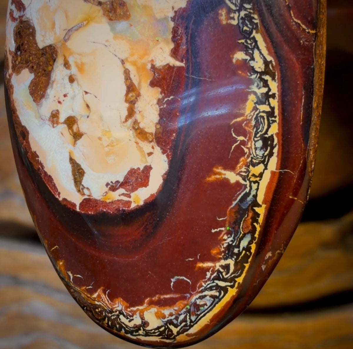 51 x 27mm - Drilled Boulder Opal Picture Stone  Pendant w/ Eco Friendly Vegan Cord