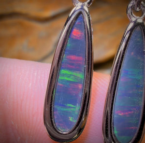 Sterling Silver - Australian Boulder Opal Doublet Drop Stud Earrings