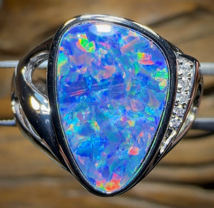 Sterling Silver - XL Unisex Australian Boulder Opal Doublet Ring - Opal Whisperers