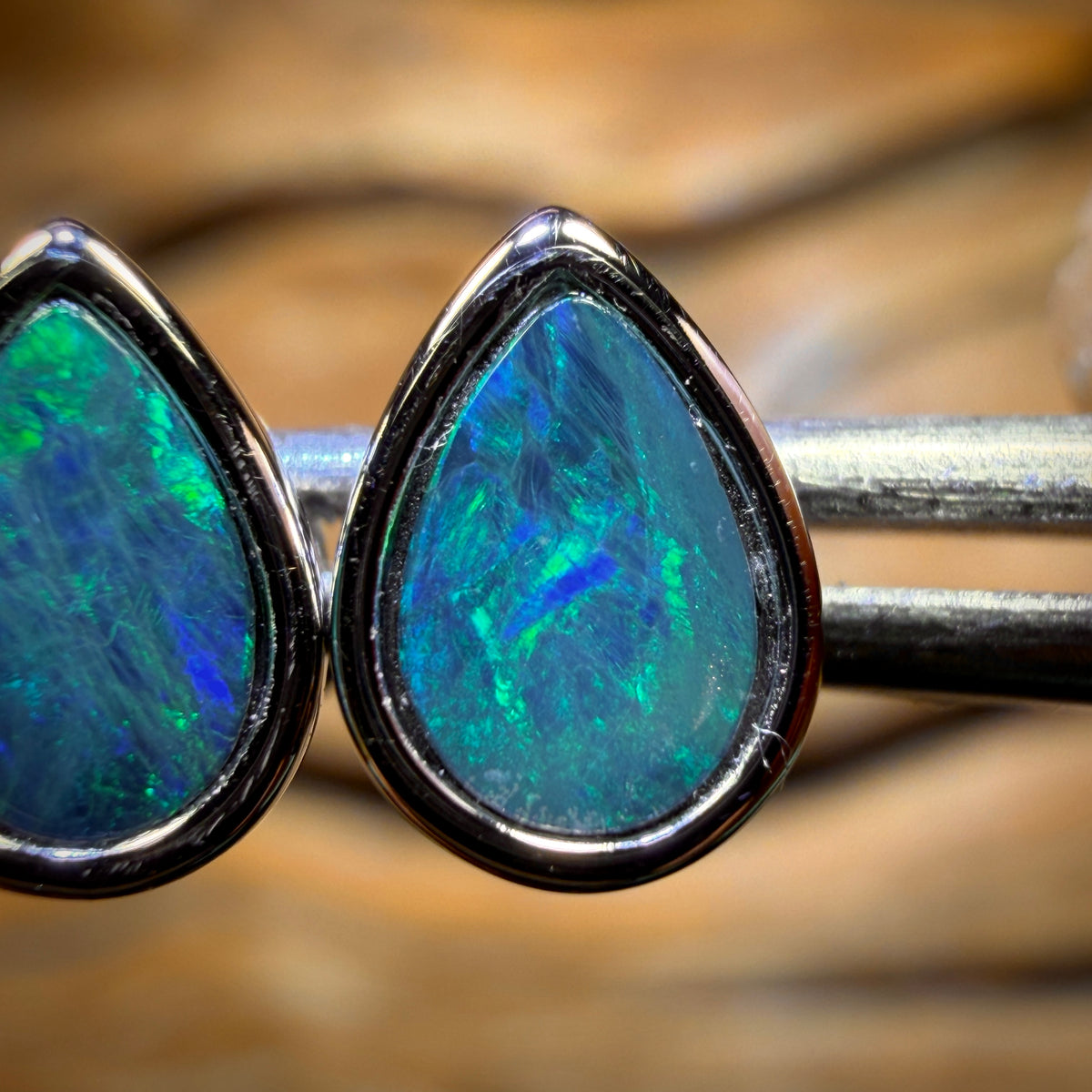 REDUCED Sterling Silver - Australian Boulder Opal Doublet Stud Earrings