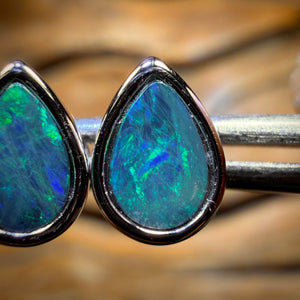 REDUCED Sterling Silver - Australian Boulder Opal Doublet Stud Earrings