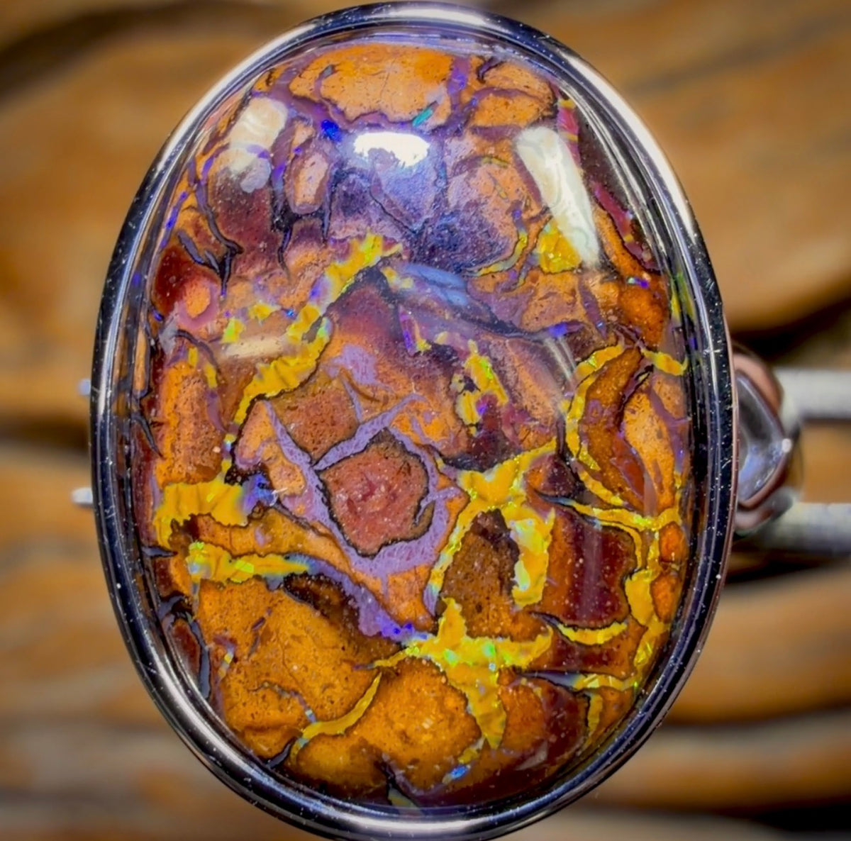 Sterling Silver - Solid Tribal Boulder Opal Ring