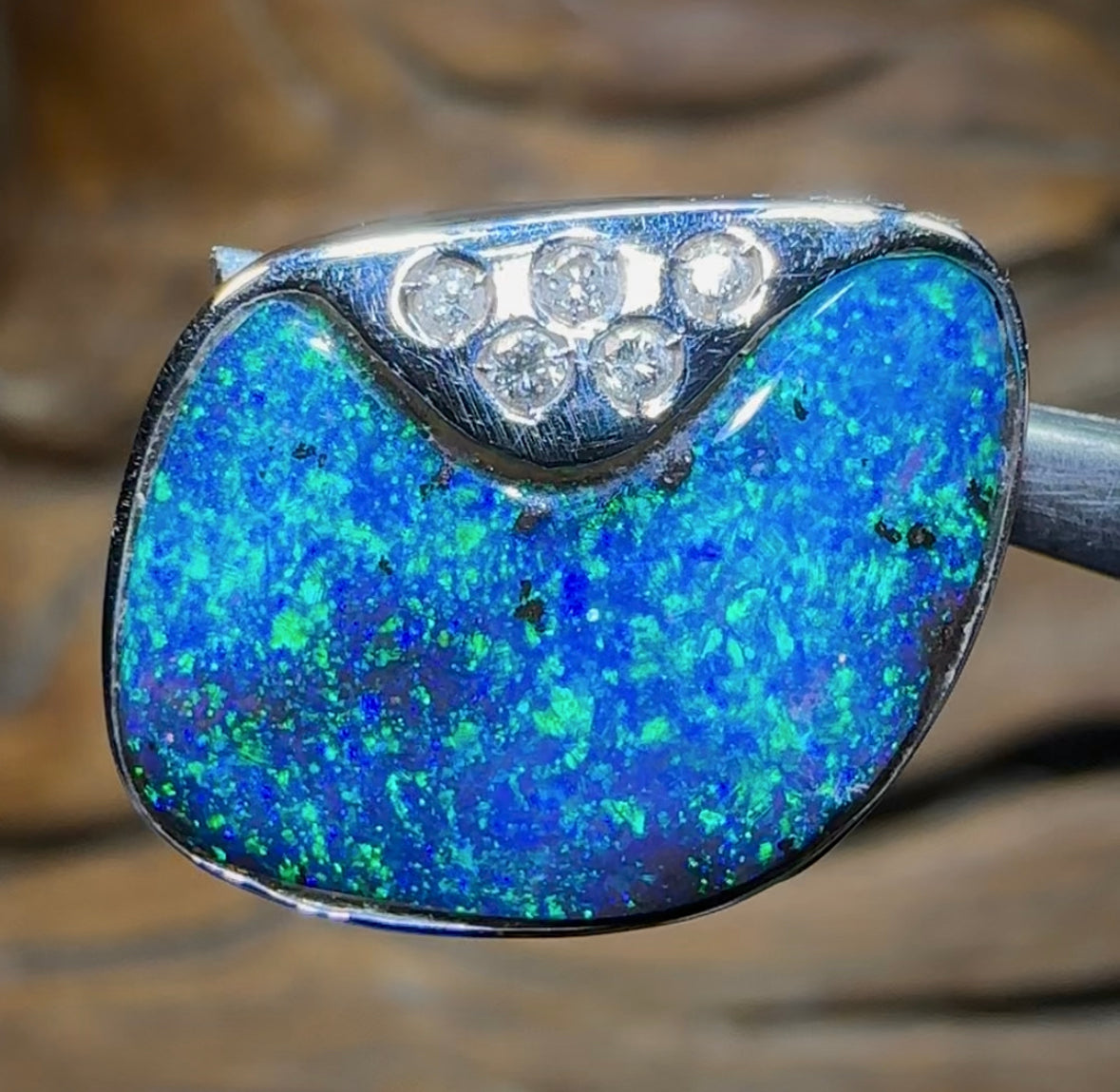 18k White Gold - Solid Australian Boulder Opal Pendant - Opal Whisperers