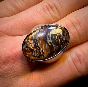 OMG DADDY XL Sterling Silver - Solid Tribal Boulder Opal Ring. Unisex