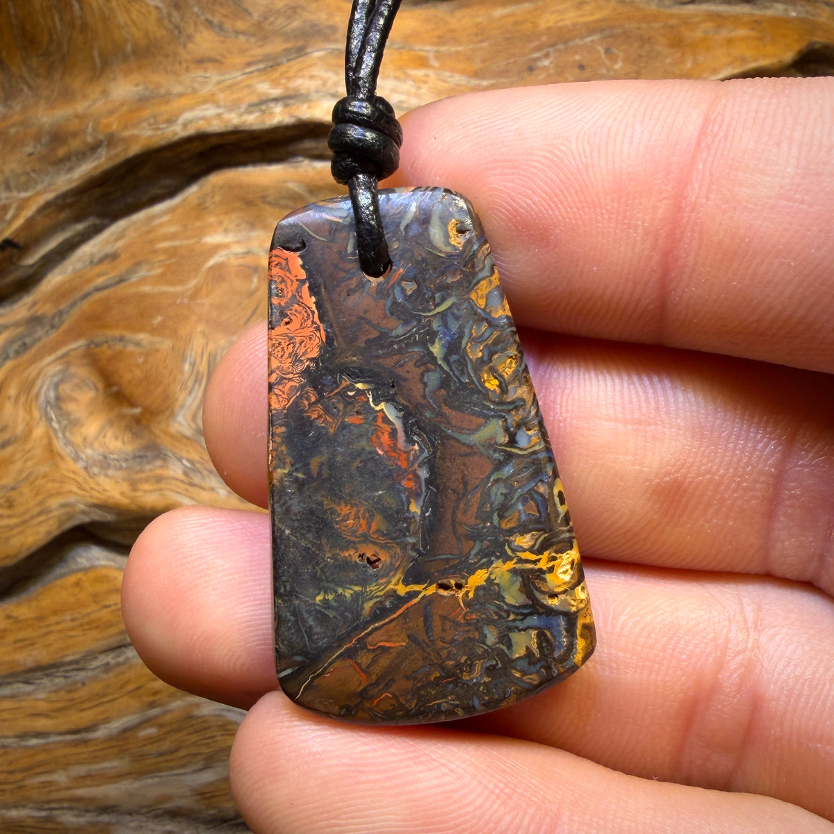 38 x 23mm - Drilled Intricate Tribal Queensland Boulder Opal Necklace
