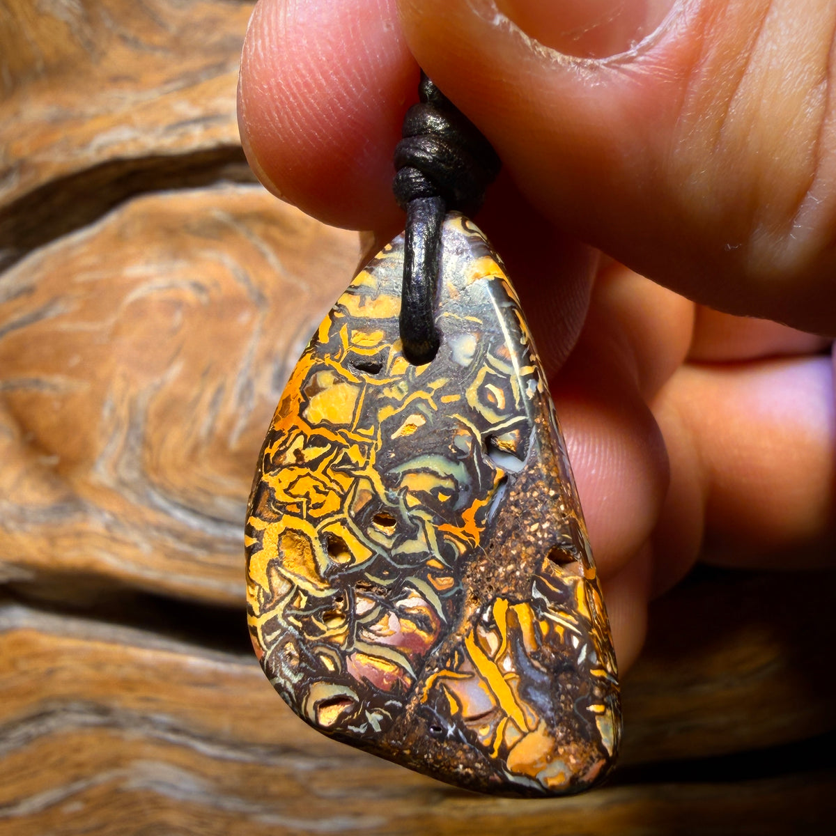 31 x 18mm - Drilled Awesome Tribal Queensland Boulder Opal Necklace Double Sided