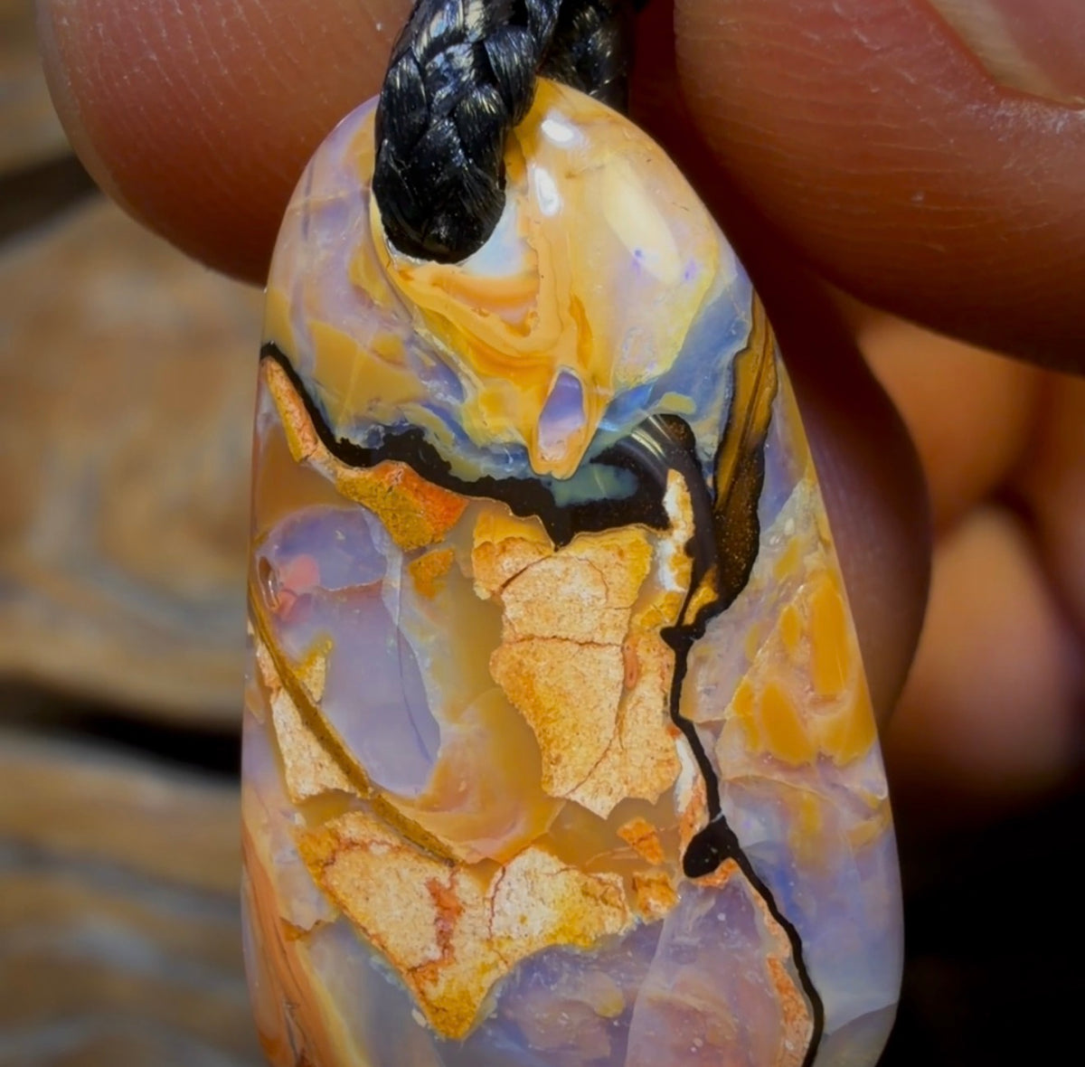 26 x 15mm - Pastel Picture Drilled Boulder Opal Pendant w/ Eco Friendly Vegan Cord