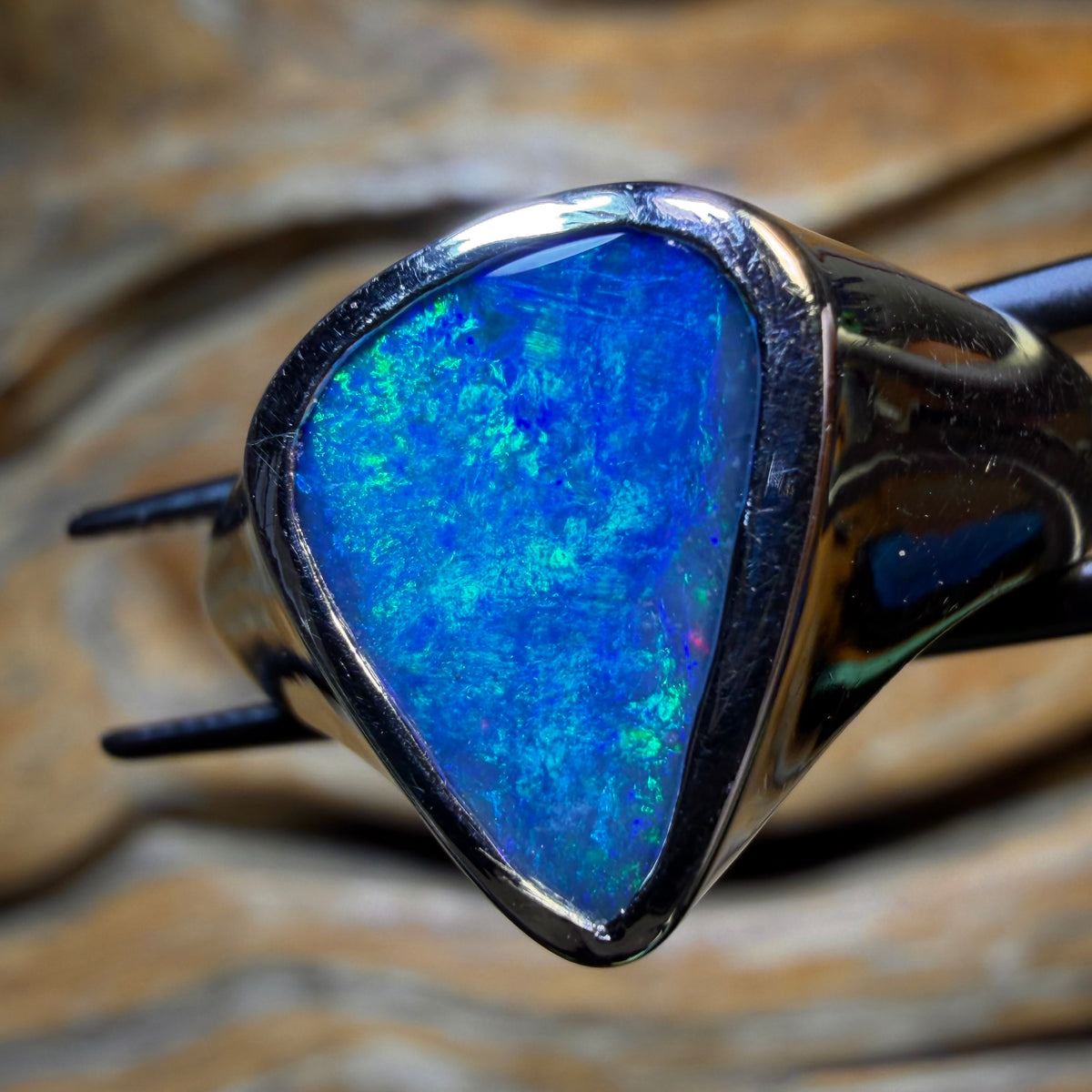 Sterling Silver - Large Queensland Boulder Opal Doublet Ring. MEN / UNISEX