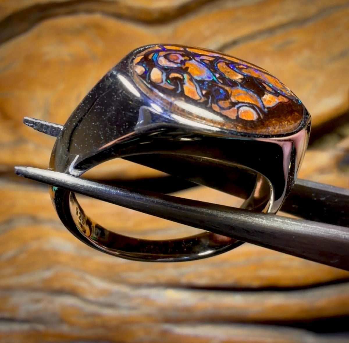 Bague unisexe en argent sterling et opale massive de style tribal