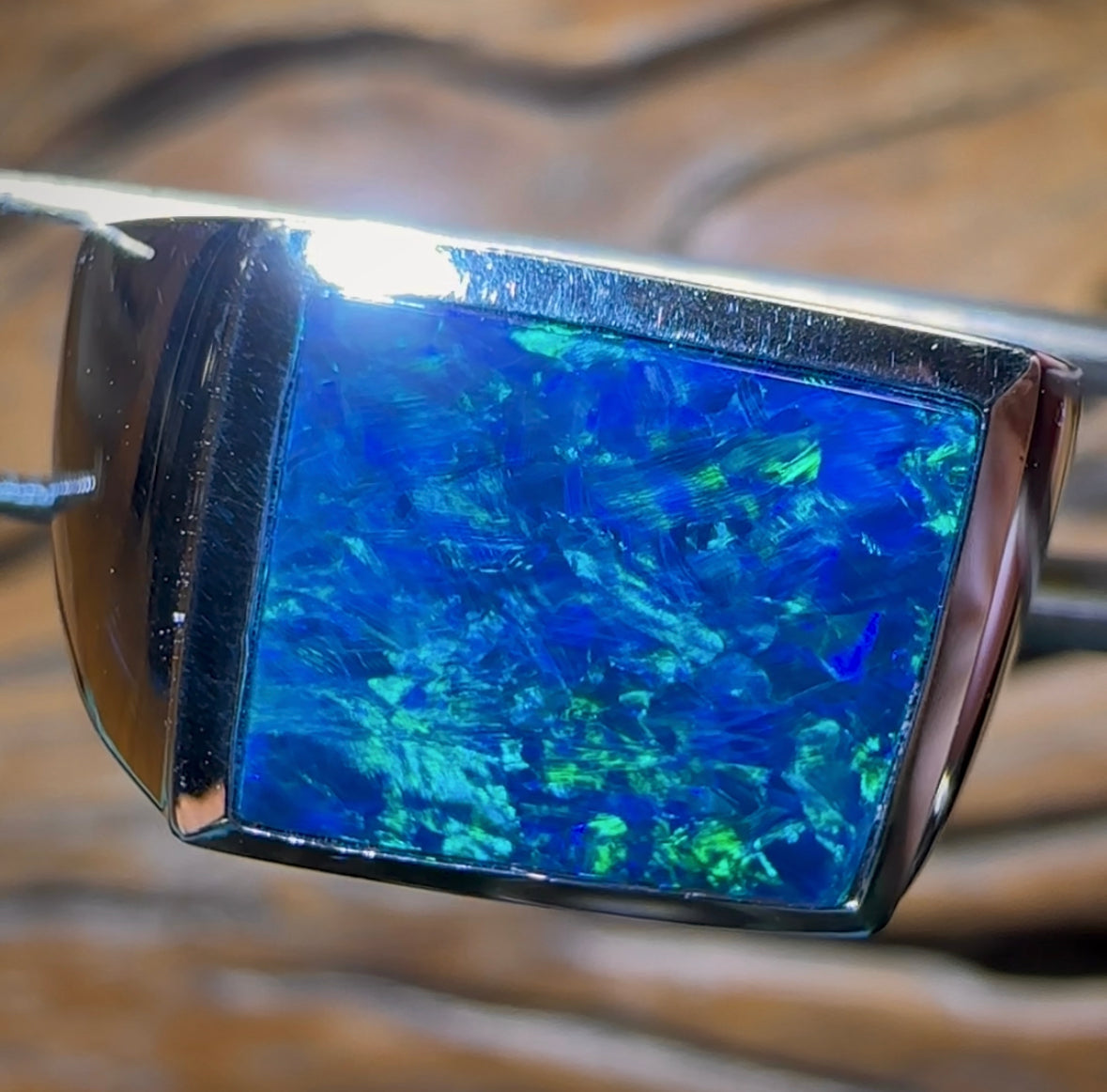 14k White Gold - Queensland Boulder Opal Doublet Ring - Opal Whisperers