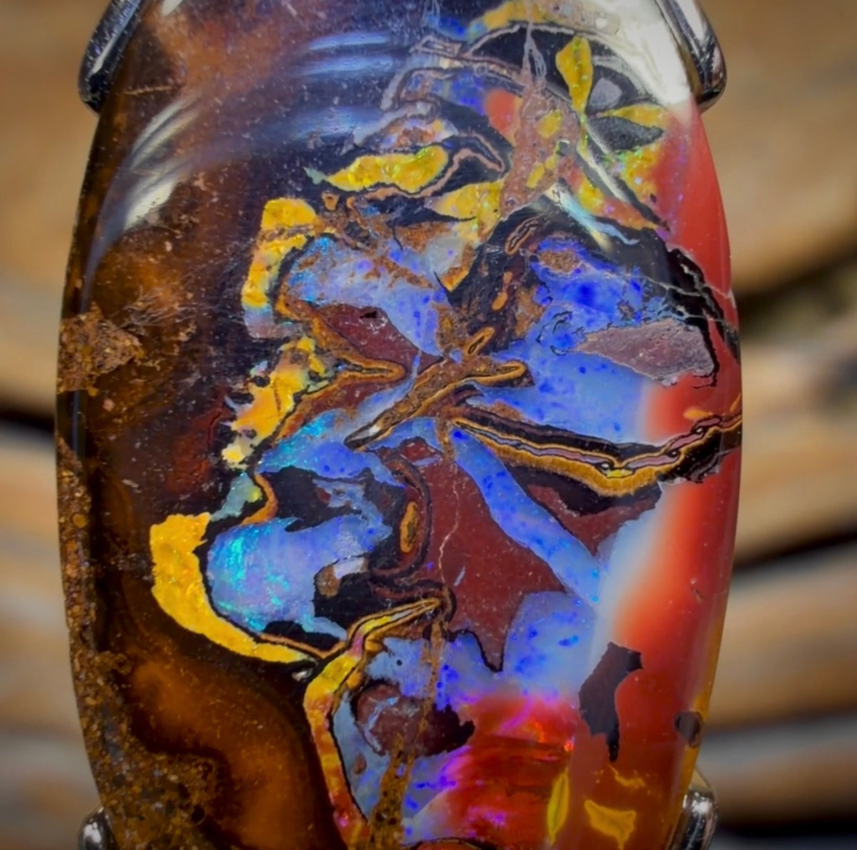 Sterling Silver - Solid Tribal Boulder Opal Pendant UNISEX