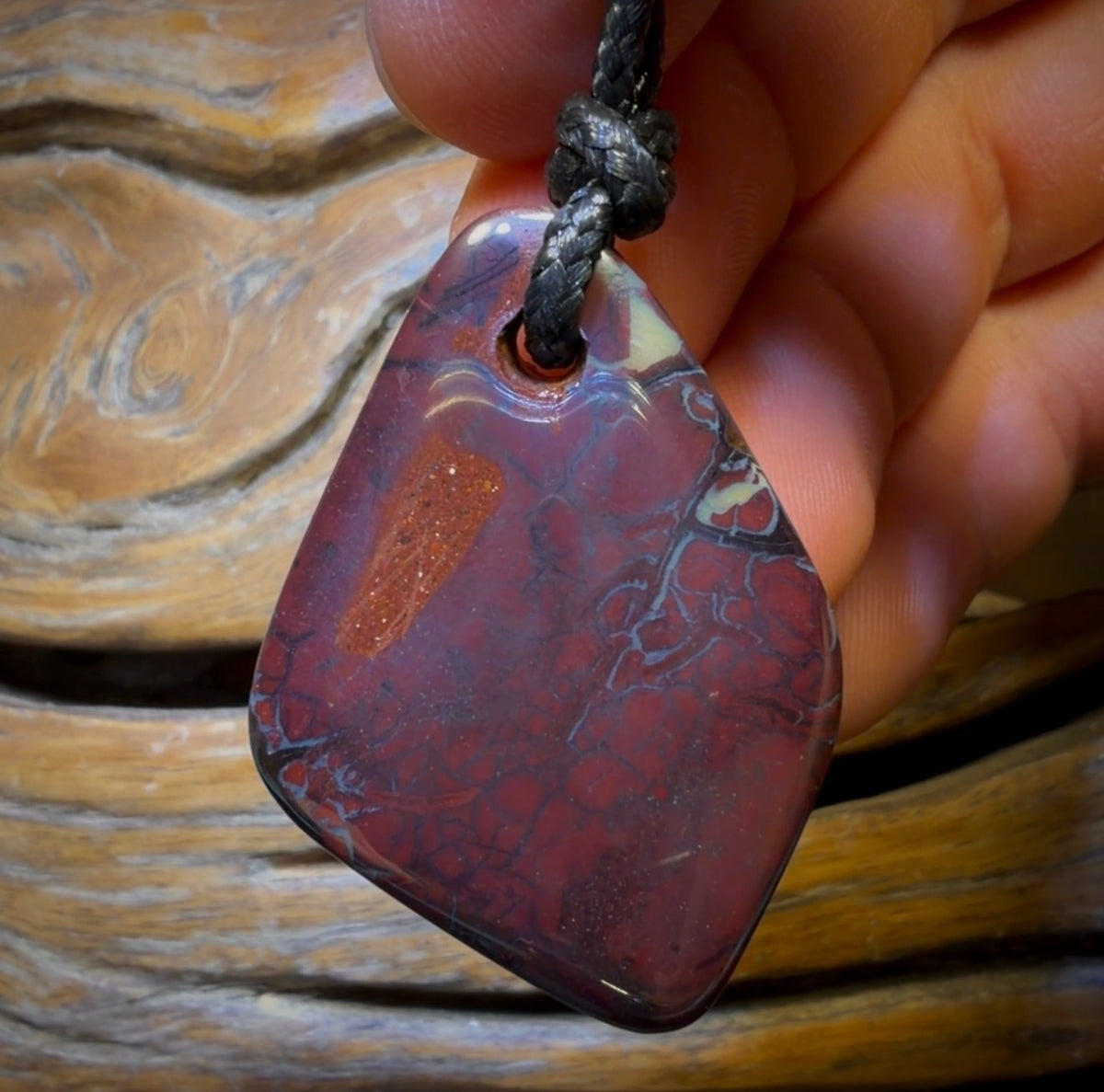 42 x 30mm - Drilled Boulder Opal Pendant w/ Eco Friendly Vegan Cord